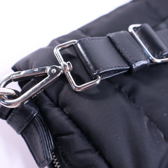 PRADA Tessuto Nylon Bomber Sound Bag Black Leather Adjustable Shoulder Strap - Picture 9 of 11